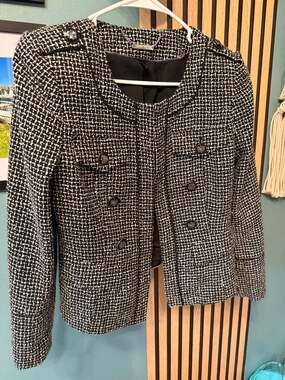 White House Black Market Black and White Tweed Double-Breasted Trophy Jacket